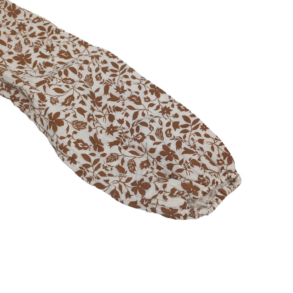 EUC Old Navy Cotton Floral Gold Blouse Women XS Scrunchy Hem - Picture 4 of 7